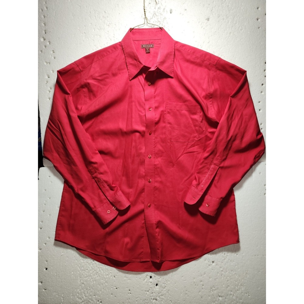 Red House Shirt Mens XL Red Non Iron Casual Long Sleeve Collared Button Down